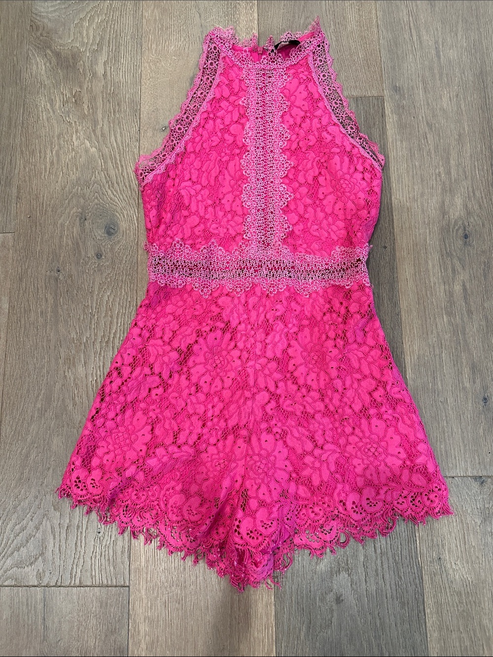 Sugarlips Hot Pink Lace Halter One-Piece Romper